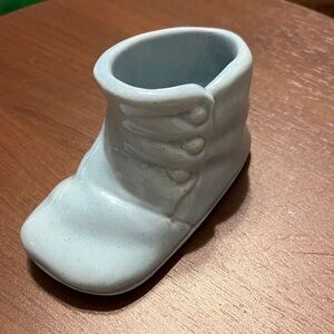 Blue ceramic baby shoe planter